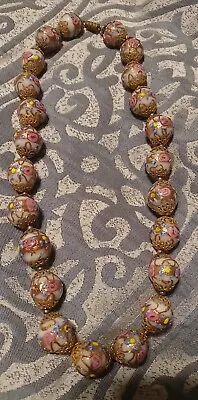 Vintage Gold Foil Venetian Murano Wedding Cake Bead Necklace  Gorgeous !! • $70