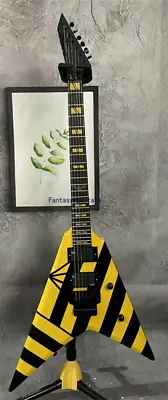 $360 • Buy Custom Michael Sweet Yellow Stripe V Electric Guitar Black Hardware Free Ship