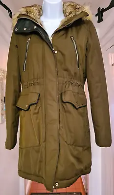 Zara Trafaluc Outerwear Collection - Hooded Faux Fur Winter Coat - Khaki -Size S • $24.85