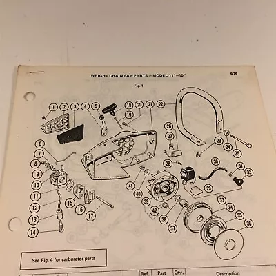 $24.99 • Buy 1976 Wright Model 111 10  Chain Saw Parts List 63309