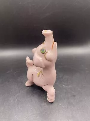 Vintage Ceramic Pink Pig With Green Eyes Figurine Snout Up In The Air JAPAN • $12.99