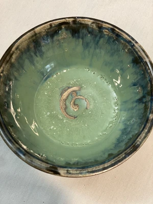 $16.20 • Buy Studio Art Pottery Bowl Drip Glaze Pottery Navy Blue, Green Signed By Artist