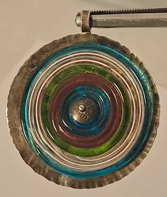 Vintage Sterling Silver Handmade EYE CANDY Necklace Pendant Kaleidoscope Glass • $45