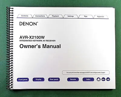 Denon AVR-X2100W Instruction Manual: Full Color 271 Pages & Protective Covers! • $61.04