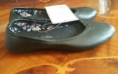 Miss Fiori Girls Black Flat Comfort Slip On Ballet Smart School Shoes Size 13 • £5.99