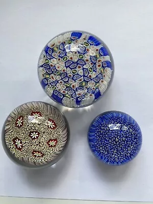 3 Vintage Murano Italy Mid Century Millefiori Art Glass Paperweights • £15