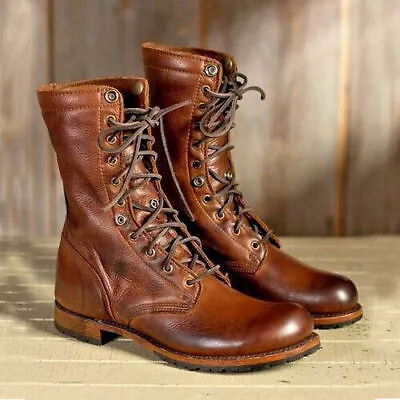 Handmade Leather Military Marching Boots High Ankle Derby Boot Goodyear Welted • $169.99