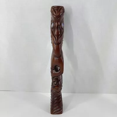 New Zealand Maori Hand Carved Wood Totem Figure God Paua Shell Eyes 13 In READ • $89.99