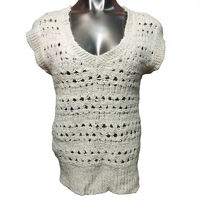 I Love H81 Women's White Short Sleeve Crocheted Wool Sweater Top Medium • $16