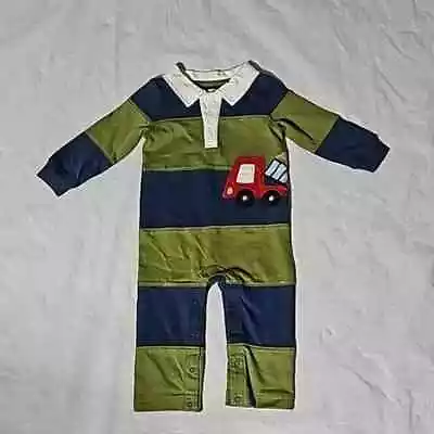 GYMBOREE 12-18 Months Blue Green Striped Dump Truck 1 Piece Outfit Flawed • $10.99