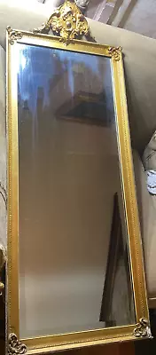 Large Antique Gold Gilt Framed Wall Mirror - 45.0  Tall X 17.5  Wide X 1.5  D • $158