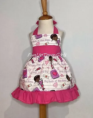 Girls Birthday Custom Doc Mcstuffins Pink Halter Dress From 12m To 8y • $29.99