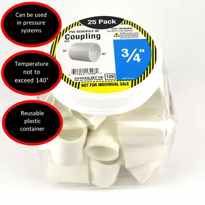 Charlotte Pipe 3/4 Inch PVC Schedule 40 S X S Coupling Pro Pack (25-Pack) • $11.35