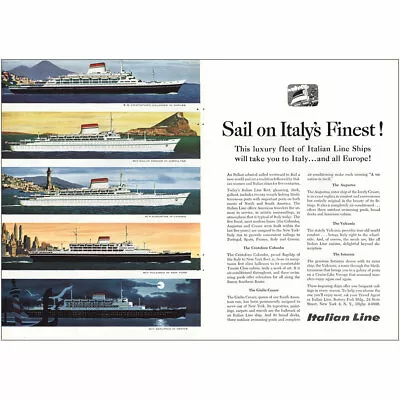 1956 Italian Line: Colombo Cesare Augustus Vulcania Vintage Print Ad • $7.25