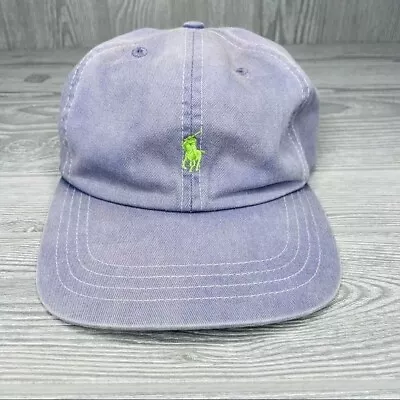 Vintage Cotton Ralph Lauren Polo Rainbow Band Blue With Green Logo Hat Denim Rar • $94.03