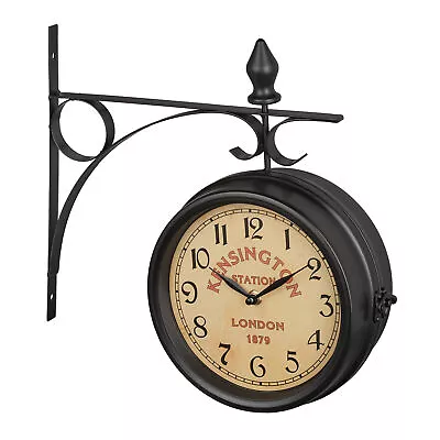 Black Wall Clock Double-Sided Retro Kitchen 33x34x10cm Decorative Vintage London • £56.90