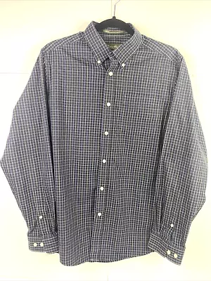 Eddie Bauer Mens M Flannel Button Down Shirt Blue Long Sleeve Relaxed Fit Plaid • $14.95