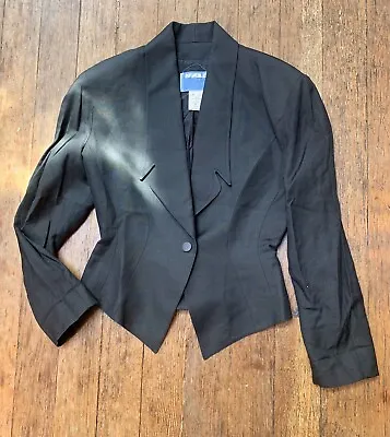 THIERRY MUGLER Vintage Black Linen Viscose Signature Peplum Jacket Size38 France • $375