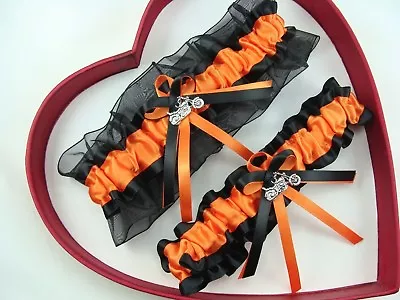  Orange Black Harley Motorcycle Bike Wedding Garters  • $12.71