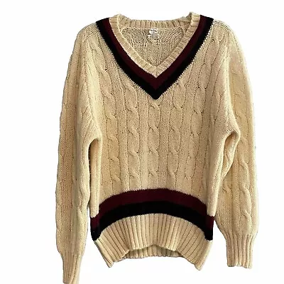 Vintage Brooks Brothers Wool Tennis Sweater Cable Knit Made In England Size XL • $85.97