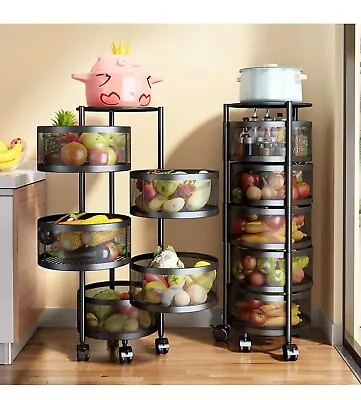 Rotating Metal Kitchen Trolley Fruit Vegetable Basket Storage Rack Organiser UK • £39.90