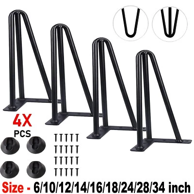 £19.99 • Buy 4 X Hairpin Legs Coffee Table Hair Pin Legs Set For Furniture Bench Desk Metal