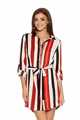 Quiz Clothing Shirt Dress Red/Blk/Crm UK 12 RRP £24.99 JS9 Ii 05 • £12