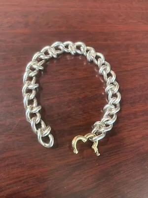 Vtg. Mexico Sterling Silver Heavy Link Bracelet With 14K Gold Clasp 7  • $179
