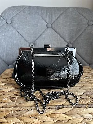 Kenneth Cole Black Patent Mini Leather Chain Strap Shoulder Bag Clutch Purse • £25