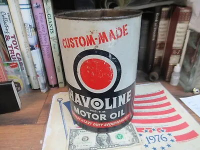 Havoline 5 Quart QT Motor Oil Can TEXAS COMANY Refining STEEL 9 1/2  TALL • $69