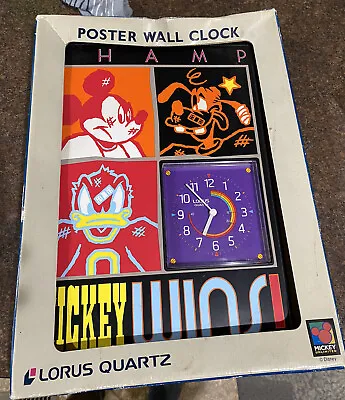 VINTAGE Mickey Mouse Lorus Quartz CHAMP MICKEY WINS Goofy Disney Clock Poster.  • $32