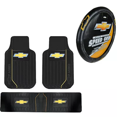 New 4pcs Chevy Elite Style Car Truck Front Rear Floor Mats Steering Wheel Cover • $91.21