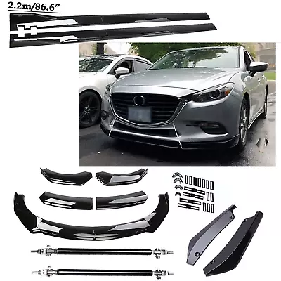 Front Bumper Spoiler Body Kit / Side Skirt/Strut Rods Glossy For Mazda 2 3 5 6 • $99.99