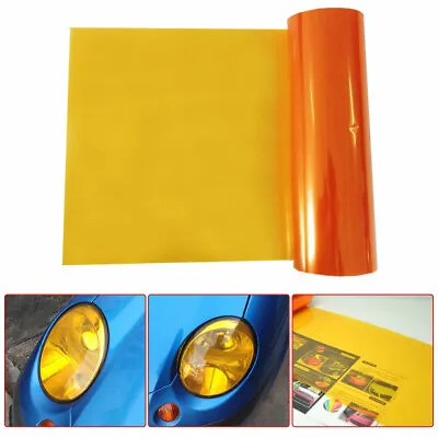 $14.19 • Buy 12 X12 Amber Gloss PVC Film Tint Car Headlight Taillight Fog Wrap Cover Styling