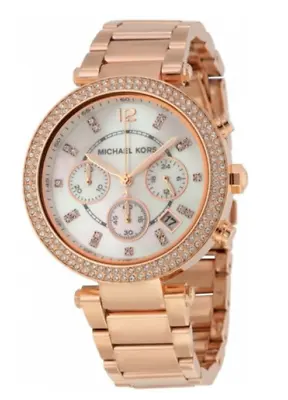 Michael Kors Mk5491 Parker Rose Gold Glitz Chronograph Dial Womens Watch • $114.99