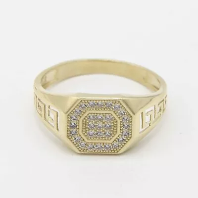 Men's CZ Octagon Greek Style Ring Real Solid 10K Yellow Gold All Sizes • $178.74