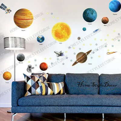 Solar System Wall Stickers Space Planets Kids Education Decor Mural Art Decal UK • £9.99