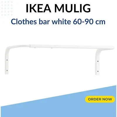 Ikea Wall Mounted Clothes Rail Bar Towel Hanging Rack MULIG 60-90cm White • £12.99