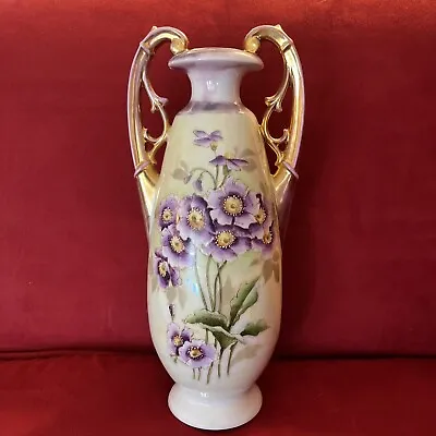 Antique Victoria Carlsbad Austria 10.5” Iridescent Double Handle Vase 1891-1918 • $39.99