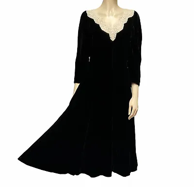 1940s Eisenberg Originals Dress Black Velvet Lace Fit Flare Minimalist New • $124.50