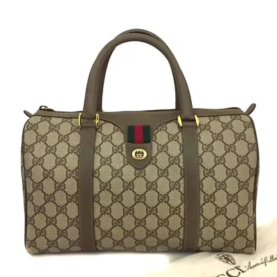 OLD GUCCI Beige GG Logo PVC Webbing Boston Hand Bag/9Y1001 • $108.50