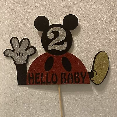 Mickey Mouse Glitter (2 ) Hello Baby Cake Topper Party Celebration • $12.99
