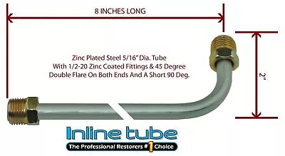 5/16 Fuel Line 8 Inch Oe Zinc Steel 90 Degree Bend Flared 1/2-20 Tube Nuts Sae • $10