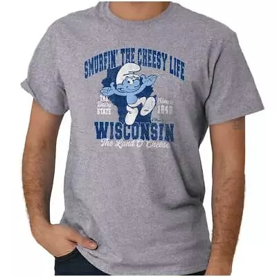 Wisconsin WI Cheese Head State Map Smurfs Womens Or Mens Crewneck T Shirt Tee • $21.99