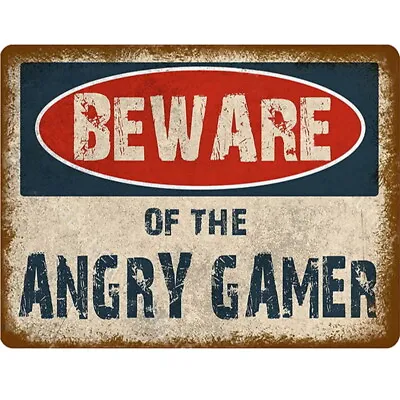 £4.99 • Buy Vintage Beware Angry Gamer Bedroom Home Teenager Pub Shed Bar Cafe METAL SIGN