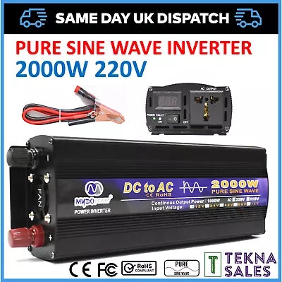 £86.95 • Buy Car Power Inverter 2000W Pure Sine Wave DC 12V To AC 230V Converter UK Socket.