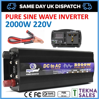 £86.95 • Buy Car Power Inverter 2000W Pure Sine Wave DC 12V To AC 230V Converter UK Socket.
