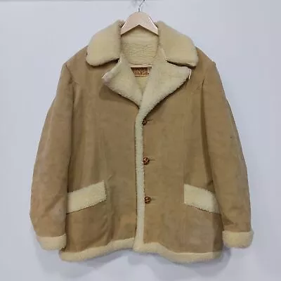 Town N' Ranch Vinyl Suede Leather Sherpa Lined Winter Coat Size Large • $9.99