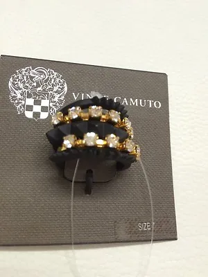 NWT Vince Camuto Stack Of 5 Blk Gold & Crystals Ladies Ring Size 7 • $29.99