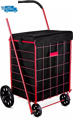 Folding Grocery Basket Cart Shopping Wheels Large Utility Laundry Just Lining • $14.09